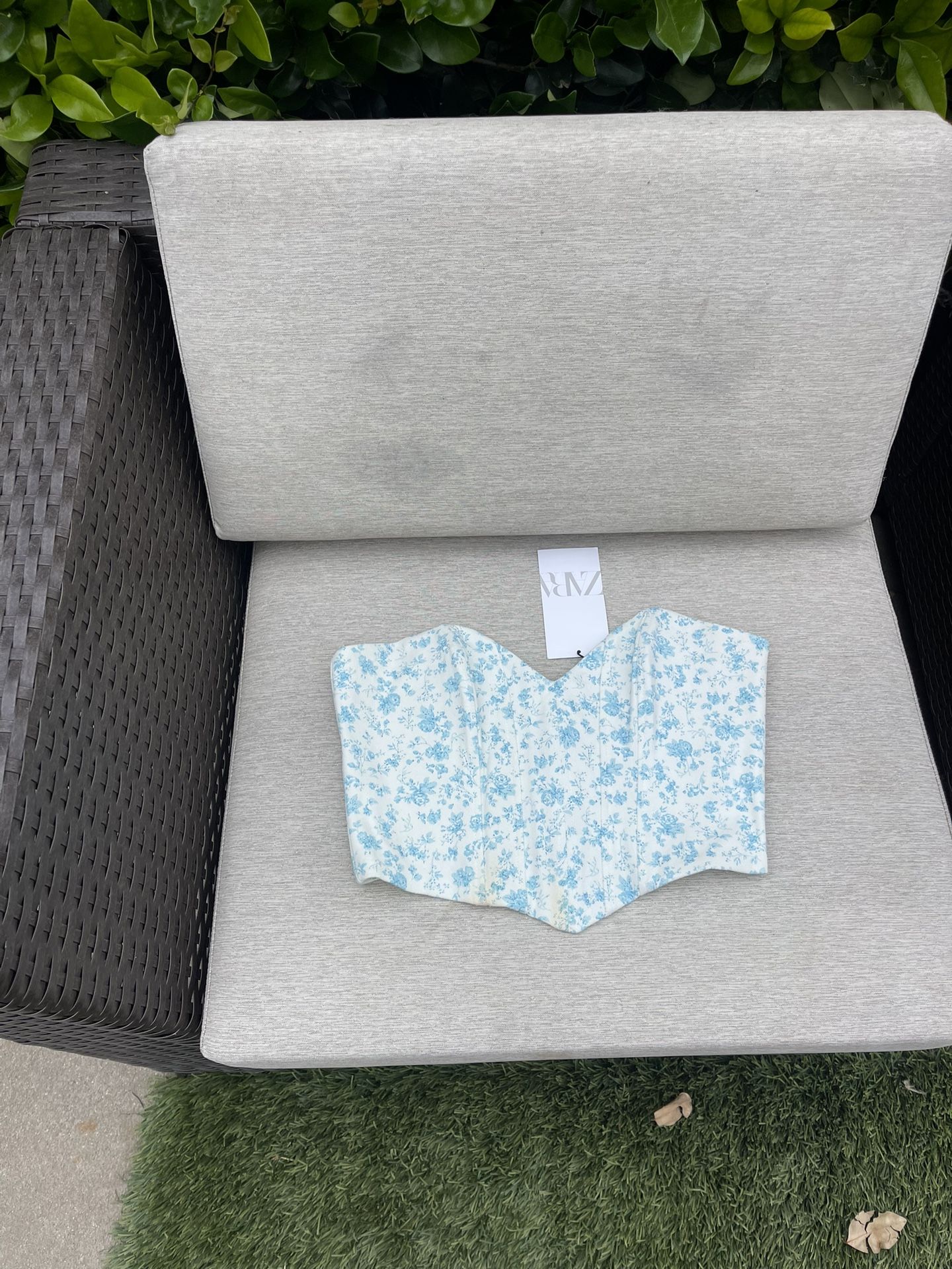 White & Blue Floral Corset