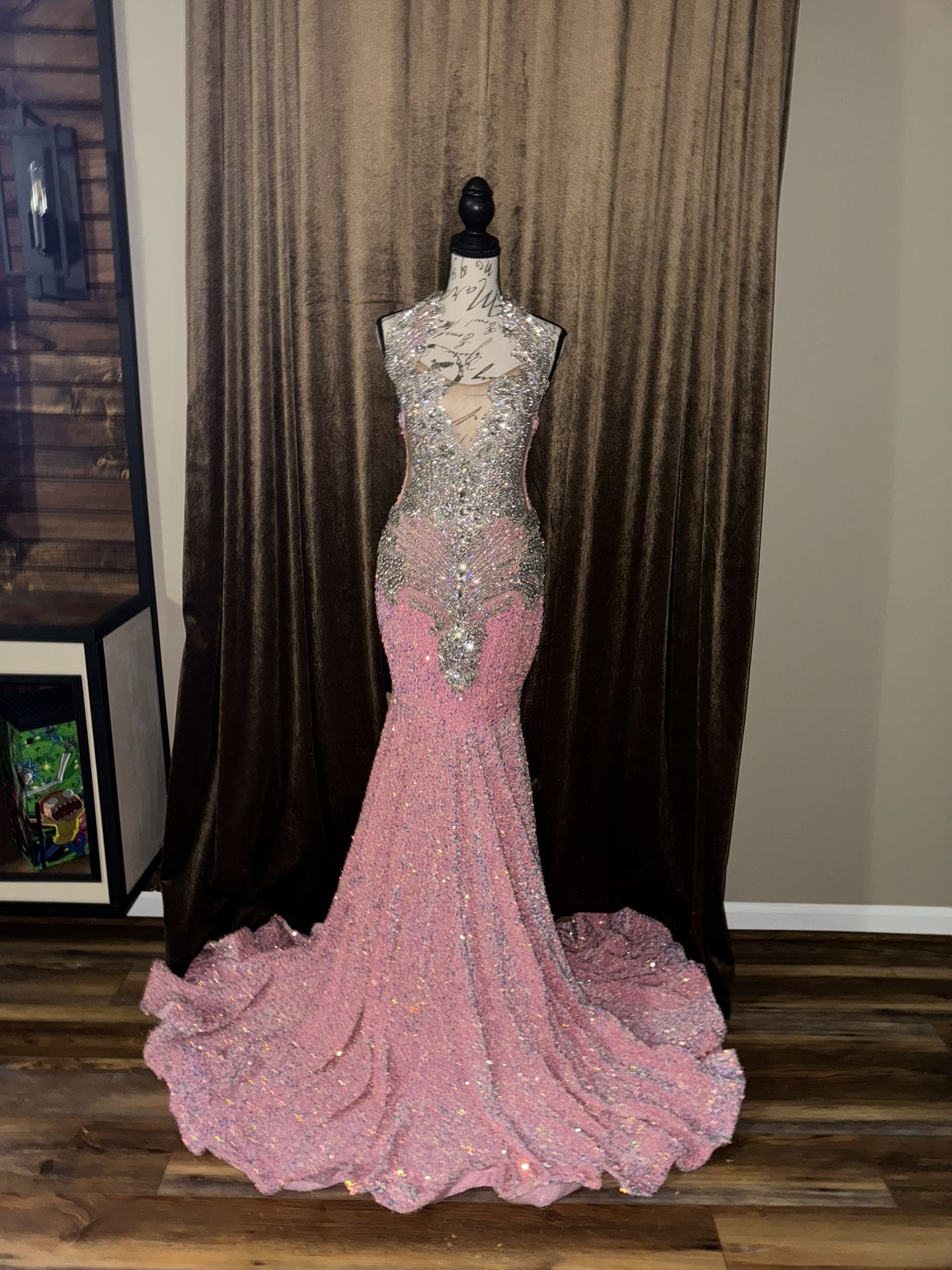 Pink and silver sequin Custom Prom dress