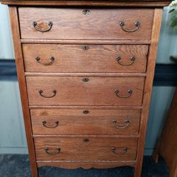 Antique  Dresser 5 Drawers  Solid Wood  32 W 18 D 49 H 