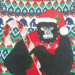 Adult Sz Sm 34-36 Ugly Christmas Sweater Gorilla Candy Cane Jingle Bells Holiday
