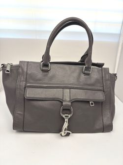Rebecca Minkoff MAB Morning After Leather Satchel Gray Top Handle Dog Clip Bag