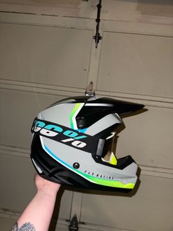 Dirt bike helmet, goggles, gloves