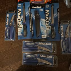 Mustad 7” Filet Knives, 9” Shears, & Billy Bay Fish N Grip