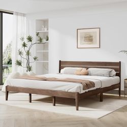 King Bed Frame and Ladder Headboard, Solid Wood Bed Frame with Storage, Malaysian Oak Platform Beds with Wooden Slats, No Box Spring Needed, Easy Asse