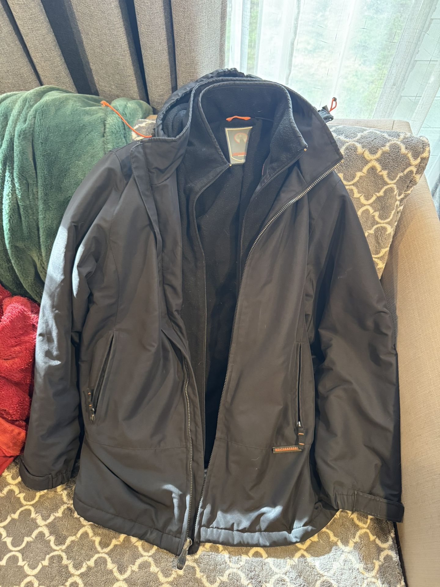WEATHERPROOF WPL 11590 US Men’s L large black Insulated Hooded Zip Jacket Parka