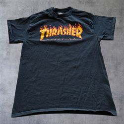 Thrasher Magazine Flame Logo T-Shirt Mens Medium M Black Skateboarding Graphic Tee