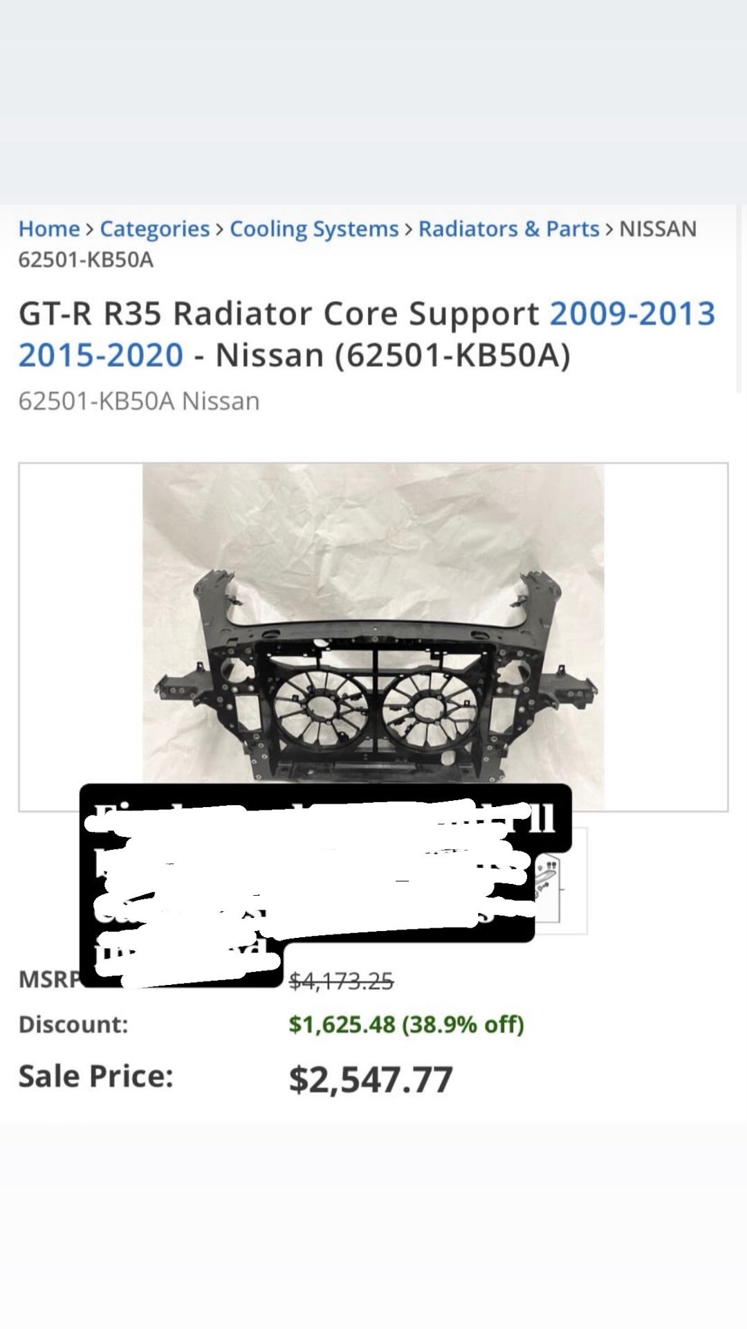 GT-R R35 Radiator Core Support 2009- 2013 2015-2020