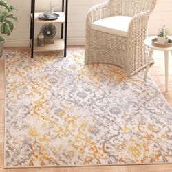 27-180 SAFAVIEH Madison Collection 9' x 12' Cream Orange MAD608K Boho Chic Distressed Non-Shedding Living Room Bedroom Dining Home Office Area Rug