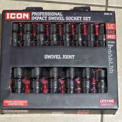 ICON 1/2 in. Drive SAE Impact Swivel Socket Set, 14-Piece