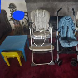 Kids Table, High chair, And Stroller 