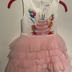 Girls Pink Birthday Tulle Ruffle Dress, Size 6