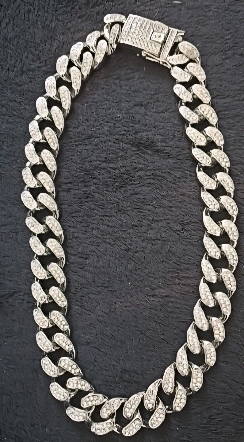 Chucky Bling RHINESTONES Crystal Silvertone Iced Out Cuban Links 18" Chain Unisex