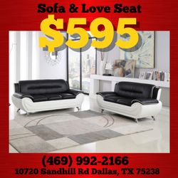 New In The Box 📦 Black And White Sofa And Love Seat 2PC-  🚨🚨 FREE DELIVERY!!!!! 🚨🚨