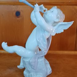 Vintage Retired Lladro Figurine Angel Cupid with Clarinet Flute - Complete
