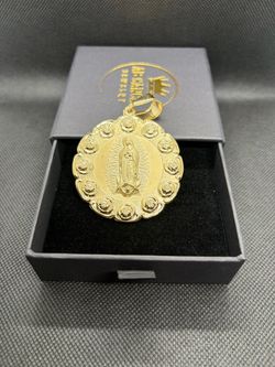 Large 2” 14K Gold Laminate Jesus & Virgin Mary Medallion