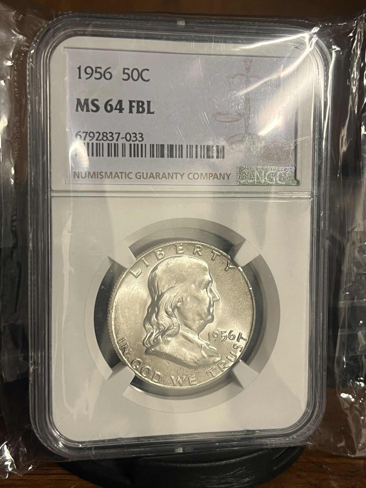 1956-Silver Franklin Half MS 64 FBL