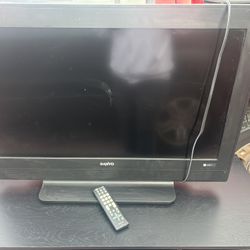 Sanyo flatscreen TV and Black Wooden TV Stand
