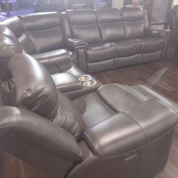 New Genuine Leather Recliner Sectional Sofa With Four Power Recliners And Four  Power Headrest With The ITable Dropdown