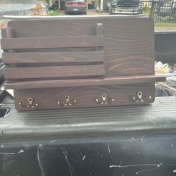 Quarkly Wall Mounted Mail Holder Wooden Key Holder Rack Mail Sorter Organizer w/ 4 Double Key Hooks and A Floating Shelf Farmhouse Rustic Home Decor f