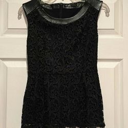 C. Luce sleeveless lace and leather Dressy Top Blouse Shirt Women's Size S/ Small 