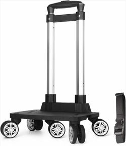 Portable Folding Backpack Trolley Cart - Aluminum Rolling Luggage Carrier (Black) $45