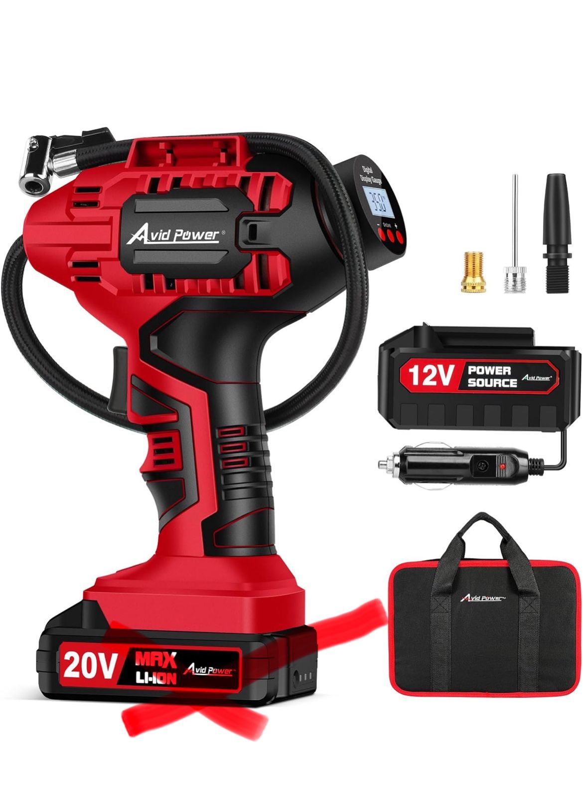 AVID POWER Tire Inflator Portable Air Compressor, 20V Cordless Car Tire Pump, Rechargeable Battery P