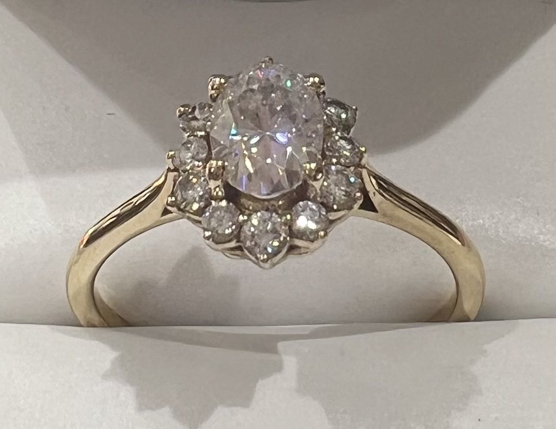Engagement Ring 14k Gold, 1 Kt T.w Moissanite  Diamond Halo Style