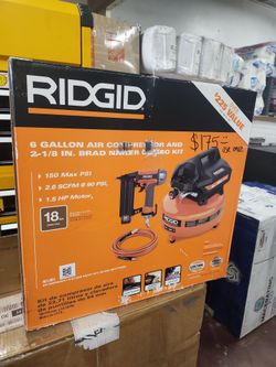 RIDGID
6 Gal. 150 PSI Portable Electric Oil-Free Jobsite Pancake Air Compressor with 25 ft. Air Hose and 18GA Brad Nailer