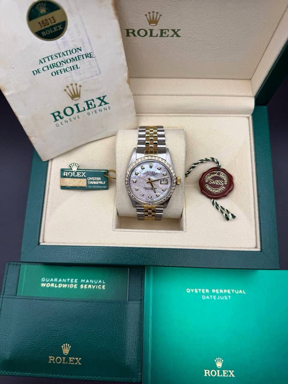 Rolex Datejust 36mm MOP Diamond dial bezel 16013 jubilee box and