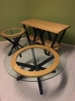 Glass & Wood Table Set 3 Pieces
