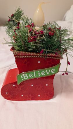 Red Metal Christmas Boot Electric Accent/Night Light 