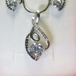 White Sapphire & Black Onyx Necklace &Earrings  SET 