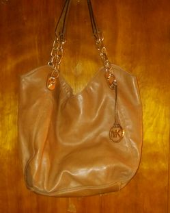 Authentic MK Taupe Leather Satchel