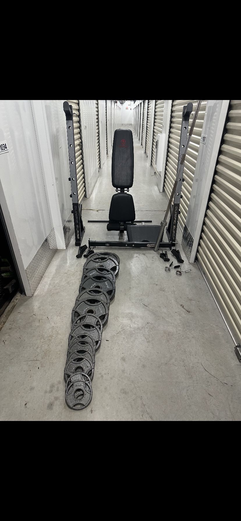 Complete Bench And Rack Set Up With Full Set If Plates And Barbell