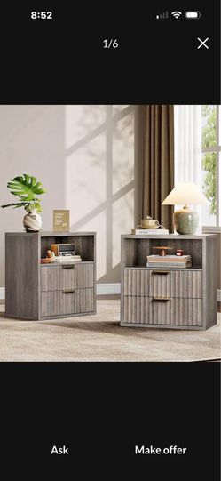 Set of 2 Nordic Slate Modern Fluted Nightstand