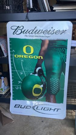 Oregon Ducks Football Rare Budweiser Metal Sign - 4ft Tall