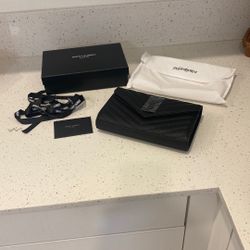 Yves Saint Laurent Women’s Large Envelope Wallet On A Chain WOC Black Grain Leather 