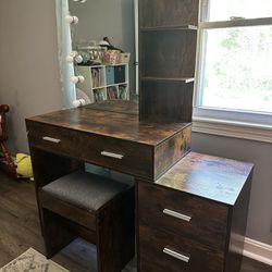 Makeup Vanity - with LED Lights (x2) And Bench