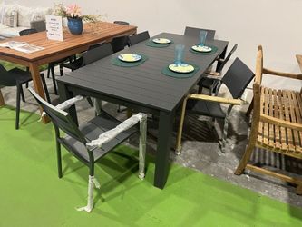BRAND NEW OPEN BOX 7PC Rectangular Patio Dining Set – Die-Cast Aluminum Table + 6 Stackable Chairs | Heavy Duty Commercial Grade | Delivery Available