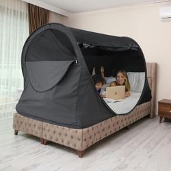 Alvantor Bed Tent Twin No Assembly, Soft & Breathable Peach Skin Velvet Indoor Blackout Soundproof Tent for Bed Canopy, Twin Size Cube Sleep Tent Ligh