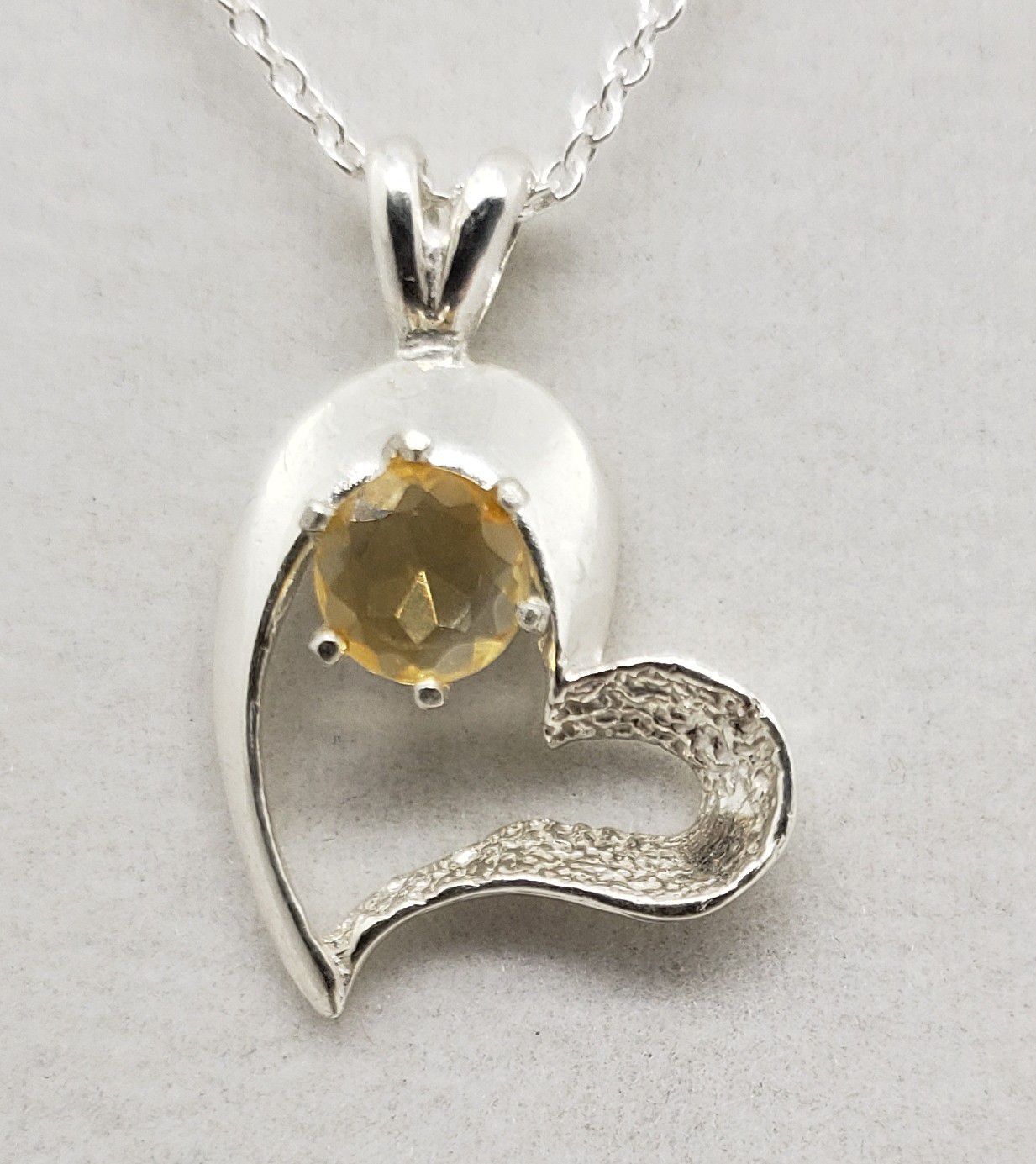 Natural Citrine Heart Silver Necklace