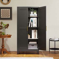 Black Metal Storage Cabinet, 61" Steel Cabinets for Home Office, Kitchen Pantry Storage Cabinet with Doors and 3 Adjustable Shelves, Metal Tool Cabine