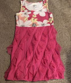 Justice size 10 sequins, flower, and ruffles dress. Only worn once!