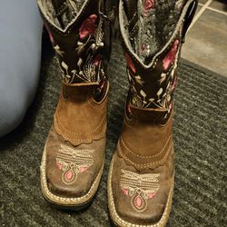 Girl Boots Brown With Pink Flower 