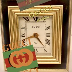 Vintage 1960’s Gucci 8 Day Desk Clock Brass & Black Onyx In Working Condition Designer Travelers Clock Timepiece  