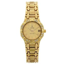 Ladies Concord Sarento 24mm Solid 18K Yellow Gold Band Watch with Roman Numeral Gold Dial and Diamond Bezel. (Pre-Owned)