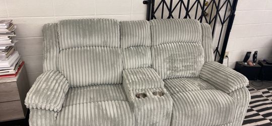 New Reclining Corduroy Love Seat. Grey. Free Delivery!