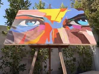 Meaningful  Brutalist Oil On Canvas Painting 