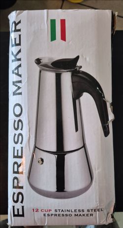 12-cup stainless steel stovetop espresso maker (moka pot)