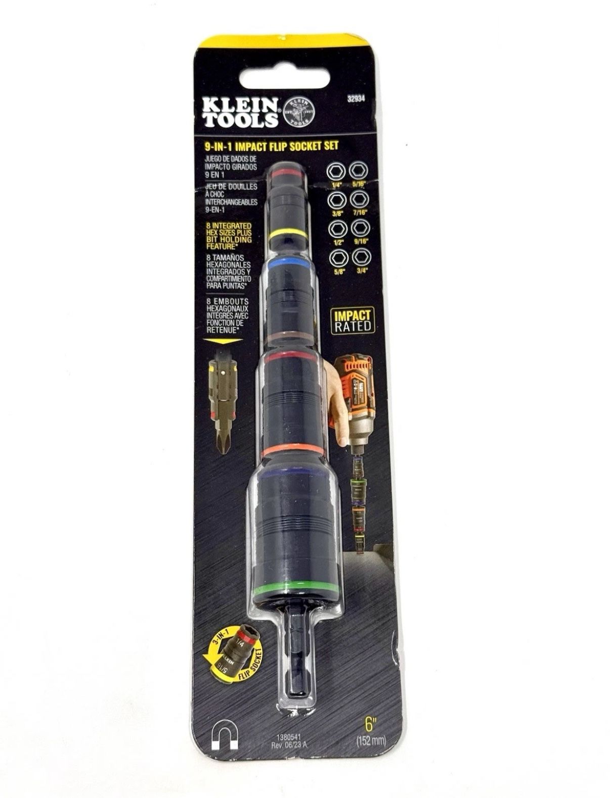 Klein Tools 32934 9-in-1 Impact Rated Flip Socket Set